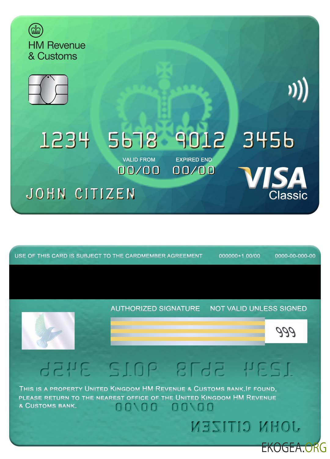 Carte visa classique de la banque HM Revenue & Customs du Royaume Uni